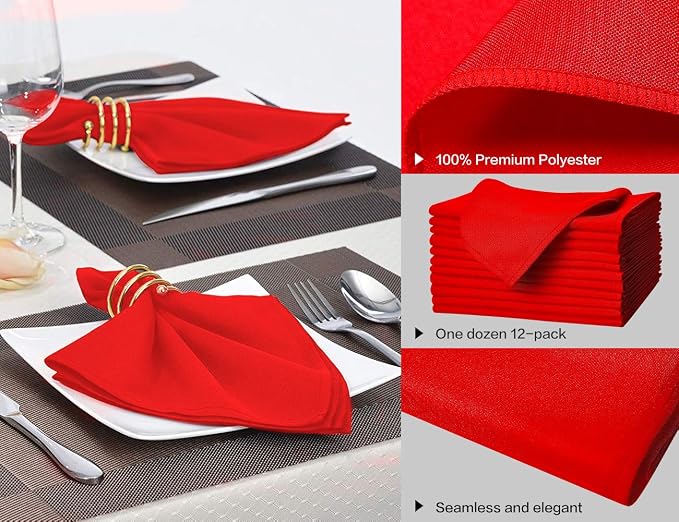 Surmente 20-Inch Polyester Cloth Napkins Linen Dinner Napkins - Set of 12 for Weddings, Banquets, or Restaurants (1-Dozen) (red) (Pack of 5) - Image 2