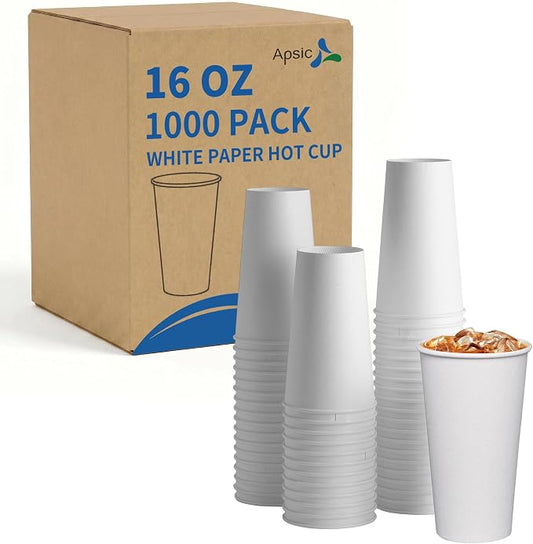 16oz White Paper Cups 1000 Pack Disposable Coffee Cups | Insulated Paper Coffee Cups,Bulk Take Out, Hot And Iced, Disposable White Paper Cups For Water Dispenser by Apsic