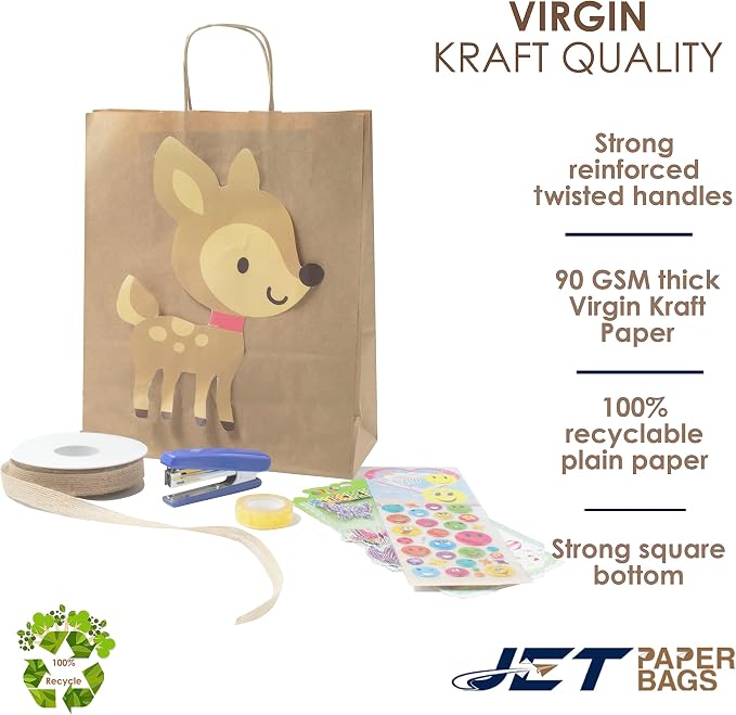 JET PAPER BAGS - 10”x5”x10” Inch [50 Pcs] Medium Brown Paper Bags with Handles Prime for Takeout, Grocery, Goody, Retail, Party, Gifts, Weddings - Recyclable Kraft Paper Gift Bags with Handles - Image 7