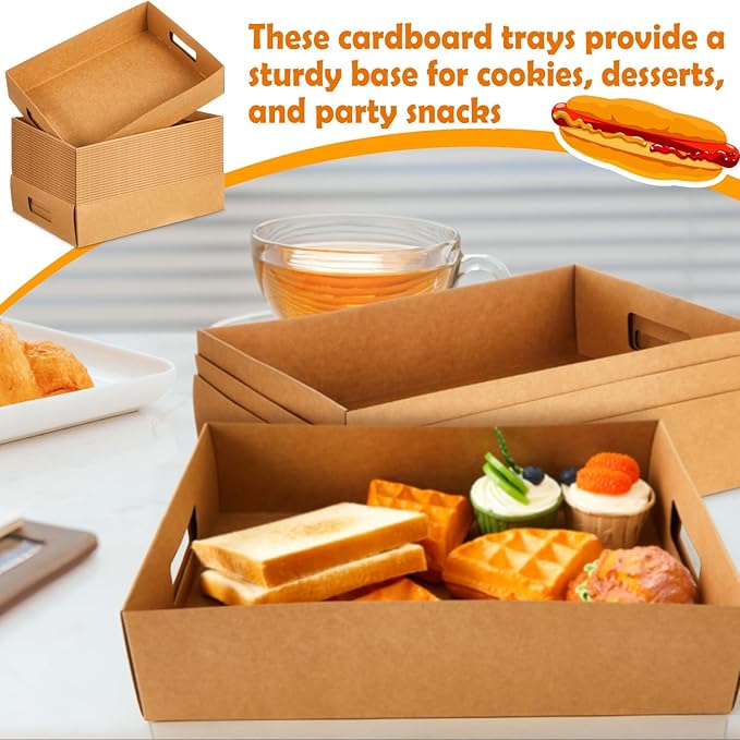 LemonRoad 50 Pack Kraft Cardboard Food Trays Sturdy Disposable Cookie Serving Platters for Parties Paperboard Crate, Dessert Display Tray, Gift Giving, Christmas, Weddings (Brown,16" X 11" X 3") - Image 3