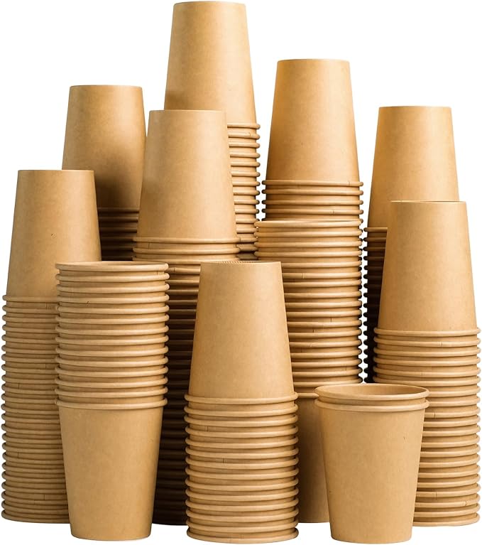Lamosi 200 Pack 10 oz Kraft Paper Cups, Brown Disposable Paper Coffee Cups | Unbleached Paper Cups for Hot/Cold Beverages, Suitable for Home, Kitchen, Office, Party, Picnic, Travel, Cafe & Bar Use by BuyNow