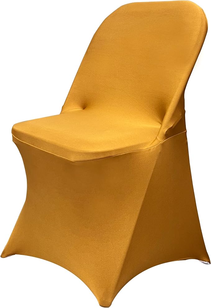 HAINARverS Folding Chair Covers for Wedding, 10pcs Gold | Stretch Spandex Washable Fabric Chair cover, Decoration Chair Cover for Wedding, Party, Banquet, Birthday, Conference, Event by HAINARverS