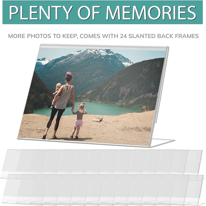 pbf 7x5 Acrylic Sign Holder | 7 x 5 Horizontal Stand Up Slanted Sign Holder | Acrylic Stands for Display | Clear Picture Frame, Menu Table Top Stand, Plastic Flyer Holder (24-Pack) - Image 6