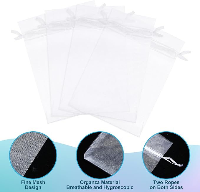 Sweetude 30 Pcs 16 x 24 Inches Extra Large Drawstring Organza Bags Mesh Gift Drawstring Pouches Mesh Jewelry Bags for Party Wedding Favor Candy Vegetables Growing Plants (White) - Image 4