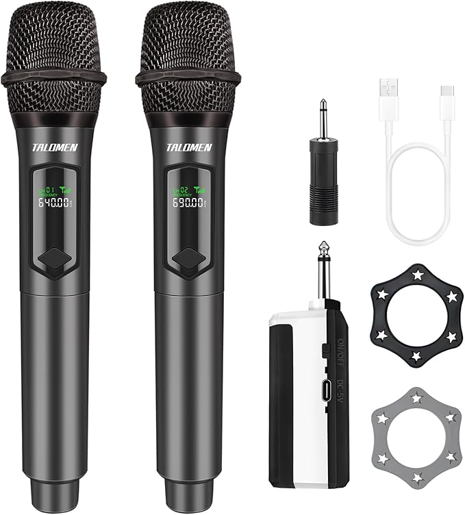 Wireless Microphone,Professional Dual Handheld Cordless Dynamic Mic System with Rechargeable Receiver(160 Ft),Karaoke Microphone Set for Singing,Karaoke,Wedding,DJ,Party,Speech,Church,K60-2