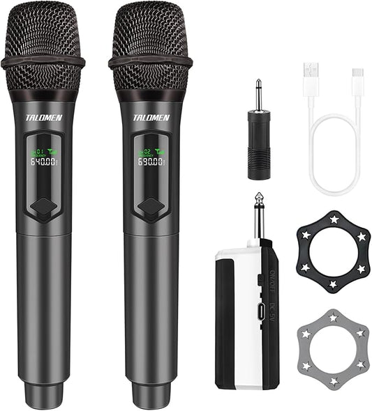 Wireless Microphone,Professional Dual Handheld Cordless Dynamic Mic System with Rechargeable Receiver(160 Ft),Karaoke Microphone Set for Singing,Karaoke,Wedding,DJ,Party,Speech,Church,K60-2