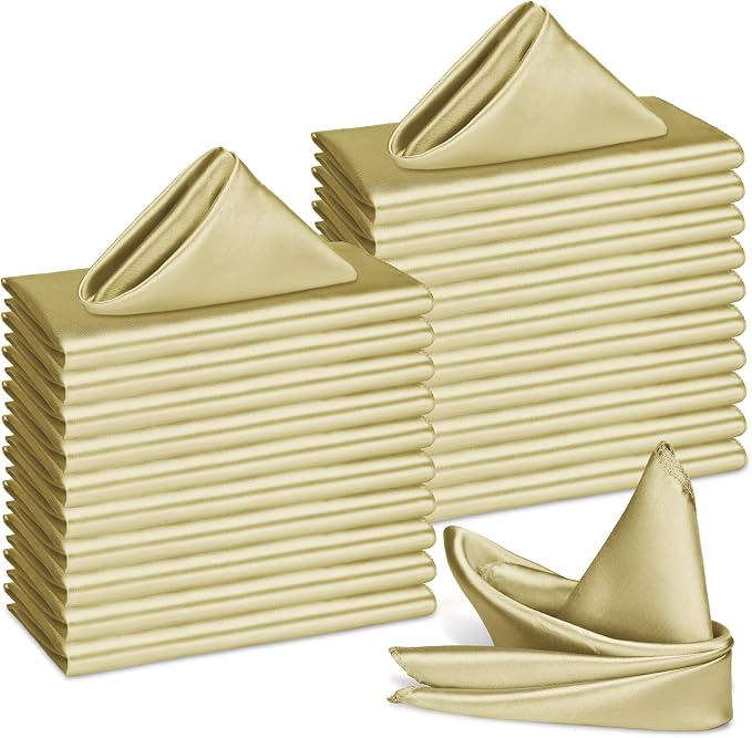 Bailarina 120 Pack Champagne Satin Napkins,17x17 Inches Wedding Napkins Square Soft Silky Table Napkins Bulk Decorative Elegant Cloth Napkin for Party Decoration, Banquet,Wedding,Graduation by Bailarina