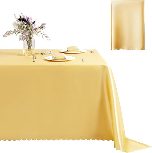 1 Pack Rectangle Satin Tablecloth 60 x 84 Inches Table Cover, Bright Overlay Table Cloth Silky Smooth Fabric Tablecloth Table Decor for Wedding Banquet Table Decoration, Gold
