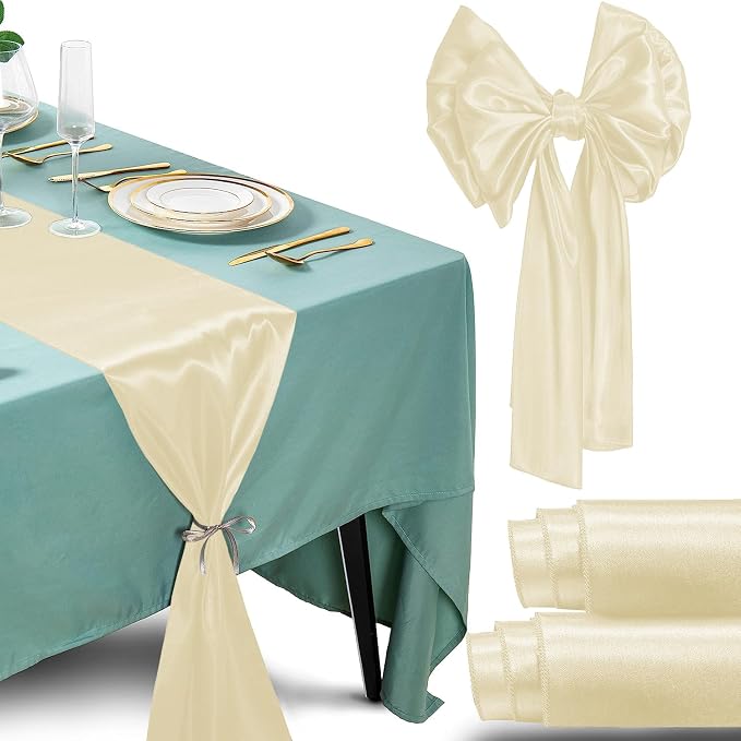 SI Pack of 5 Wedding 12 x 108 inch Satin Table Runner for Wedding, Decorations for Graduations, Engagements, Birthday Parties, Banquets, Runners fit Rectangle, Round Table - Cream by Unknown