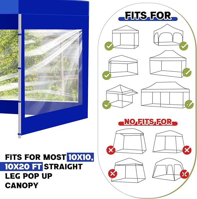 3 Pcs Clear Canopy Sidewalls with Black Storage Bag Window Sidewall for 10 x 10 Inch Tent Waterproof Shade Wall, Sunwalls Only, Canopy Tent Not Included, No Zipper(Blue)
