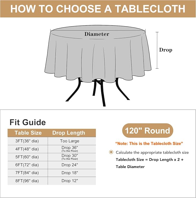 sancua Beige Round Tablecloth 120 Inch Fit 48-96 Inch Tables, 8 Pack | Circle Polyester Fabric Table cloth for Wedding Party Reception Banquet Birthday, Washable Formal Covers - Image 7