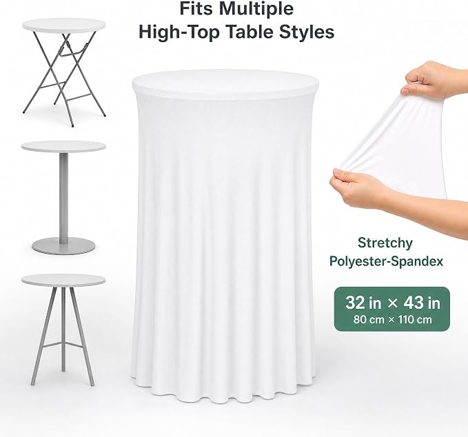 Fivenl 6 Pack Round Cocktail Tablecloth 32"x 43" Spandex Cocktail Table Skirt, Washable Stretch Fitted Table Covers for High Top Bar,Wedding,Party,Events (Black) - Image 4