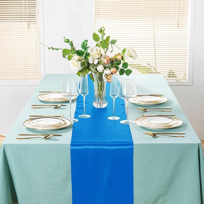 SI Pack of 5 Wedding 12 x 108 inch Satin Table Runner for Wedding, Decorations for Graduations, Engagements, Birthday Parties, Banquets, Runners fit Rectangle, Round Table - Blue - Image 4