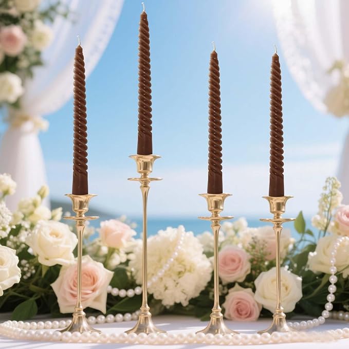 4 Pack 10 Inch Gradient Color Spiral Taper Candles for Wedding,Birthday,Christmas and Spring Home Decoration, Kitchen Twisted Candlesticks for Dinner Halloween,Thanksgiving (4, Brown, 10 in)