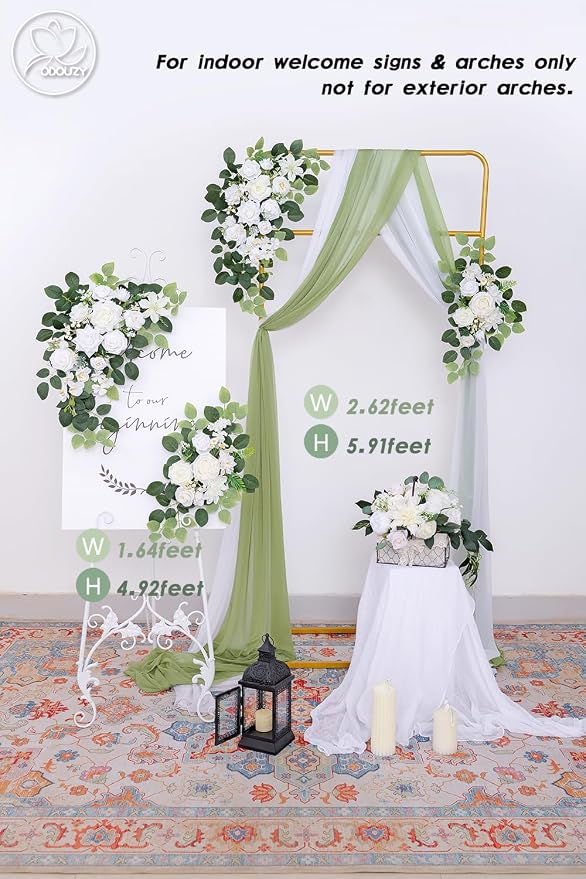 Odouzy Pack of 2 Wedding Arch, Artificial Flowers, Wedding Decor，Flower Garland Be Suited to Banquet, Party, Reception Entrance Welcome Sign and Background Decoration (White) - Image 5