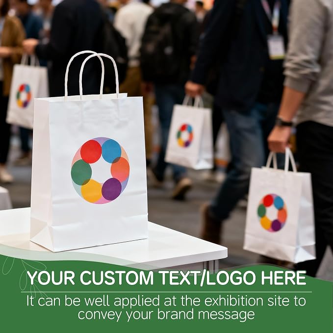 ECOEXTRA 50 PCS Custom Paper Bags with Logo, 8x4.5x10.8 Inch Personalized Gift Bags with Handles for Small Business, Shopping, and Goodie Bag - Image 7