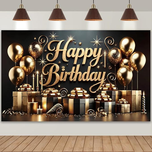 Black Glod Birthday Party Backdrop Luxury Black Glod Happy Birthday Banner Photography Background for Home Decorations Party Supplies 70.8 x 47.2 Inch