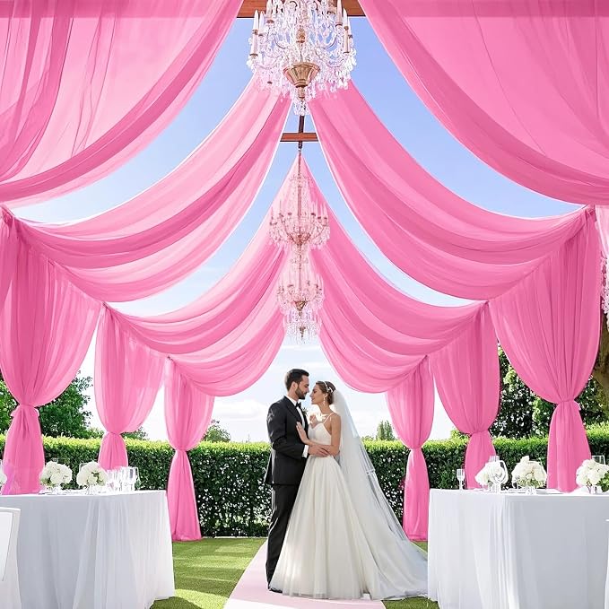 MODFUNS 4 Panels Pink Ceiling Drapes for Weddings 5x20FT Wedding Arch Draping Fabric Sheer Chiffon Curtains for Backdrop Wedding Ceiling Curtain Chiffon Fabric Drapery Wedding Stage Hall Ceiling Decor - Image 4
