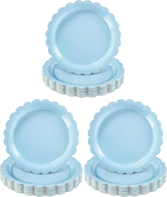 NatNarr 30 Pcs Light Blue Plates, 9 Inch Scalloped Blue Plates Dessert Party Plate Cute Paper Plate for Coastal Sea Beach Party, Boy Baby Shower, Birthday, Bachelorette (Pack of 3) by NatNarr