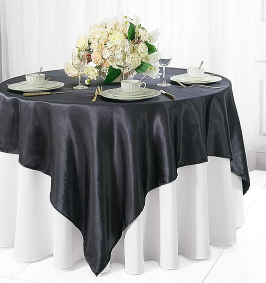(2 PCS 54" Square Satin Table Overlays Toppers Tablecloths Table Overlay Cover Linens for Wedding Decoration Party Banquet Events - Pewter/Charcoal