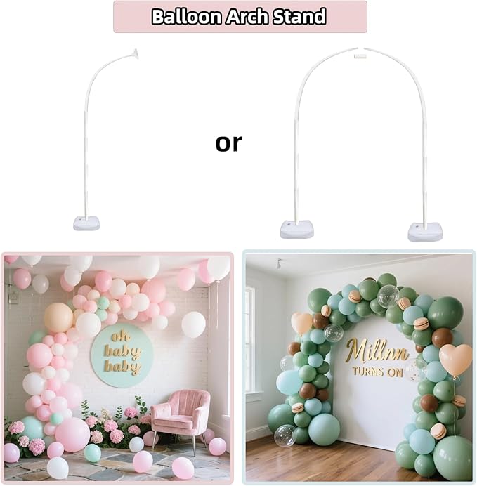 Balloon Arch Kit Balloon Arch Stand With Base, 9Ft & 5.6Ft High Free Bending Half Arch Balloon Stand For Baby Shower Yard Decorations Wedding Birthday Party(No Balloons)