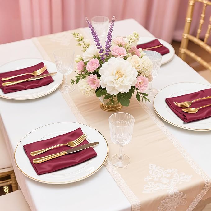 Bailarina 80 Pack Burgundy Satin Napkins,17x17 Inches Wedding Napkins Square Soft Silky Table Napkins Bulk Decorative Elegant Cloth Napkin for Party Decoration, Banquet,Wedding,Graduation - Image 2
