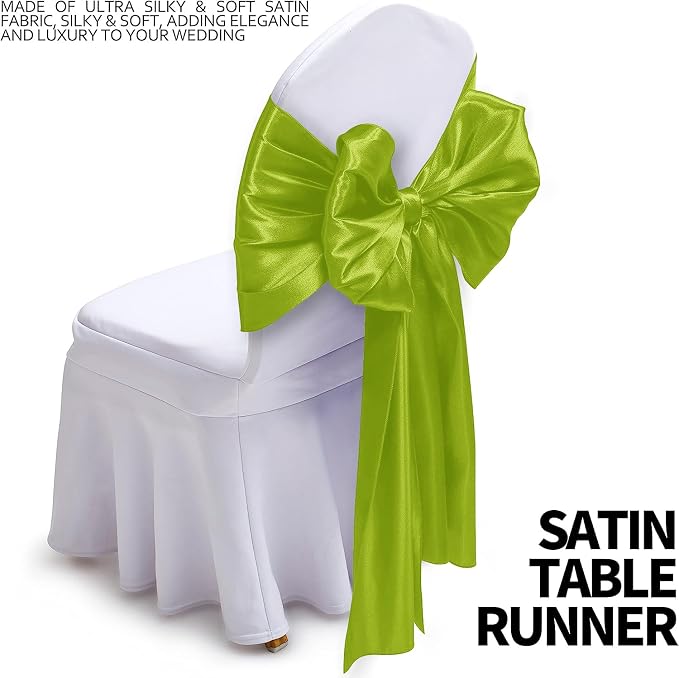 SI Pack of 20 Wedding 12 x 108 inch Satin Table Runner for Wedding, Decorations for Graduations, Engagements, Birthday Parties, Banquets, Runners fit Rectangle, Round Table - Lime Green - Image 3