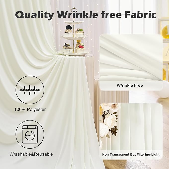 30ft x 8ft Wrinkle Free Ivory Backdrop Curtain for Parties, 6 Panels 5x8ft Silky Polyester Ivory Wedding Backdrop Drapes Photo Back Drop Cloth for Birthday Baby Shower Photography Background - Image 4