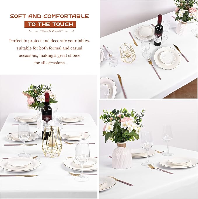 Showgeous 12 Pack White Polyester 60x102 Inch Tablecloths | Soft polyester, wrinkle resistant, fade resistant, smooth finish, fine stitching, folded hems, reusable, machine washable - Image 5