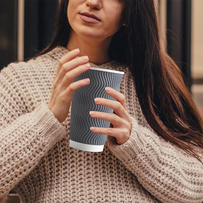 Clawsoff 90 Pack 16 oz Coffee Cups Disposable Insulated Paper Cup Gray | Premium Sturdy Ripple Wall, Ideal For Hot Beverage or Cold Drinks , Office, Home, Cafe, Party, Travel Daily Use - Image 6