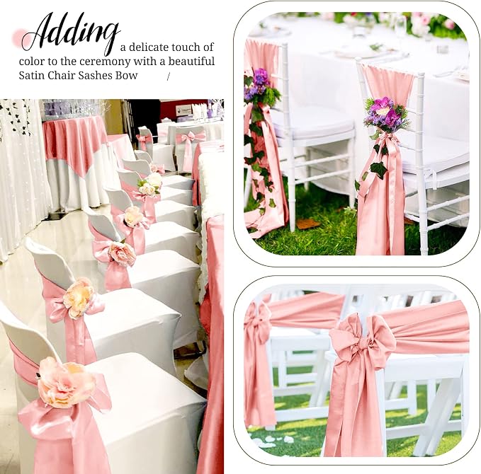 Pesonlook 100 Pcs Rose Gold Satin Chair Sashes Ties, 7×108inch | Satin Chair Sashes Bows Chair Cover Back Tie Supplies for Wedding Reception Events Banquets Party, Hotel Event, Chairs Decor - Image 7