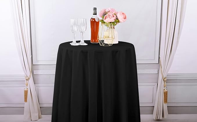 fani 10 Packs Black Round Tablecloth - 90 Inch, Polyester | Table Cloth for Round Tables, Washable Fabric, TableCovers for Wedding, Party, Banquet, Dining Tables, Camping - Image 8