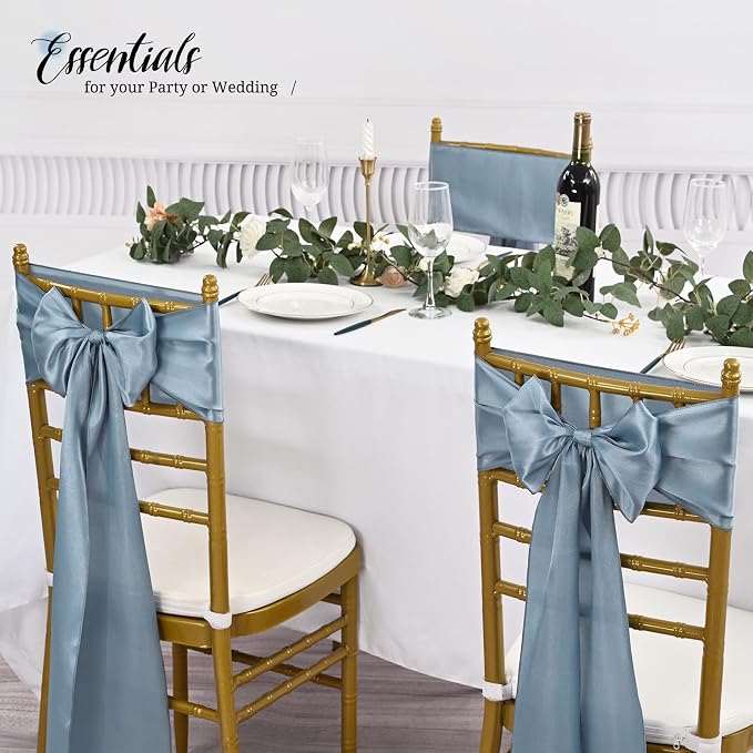 Pesonlook 50 Pcs Dusty Blue Satin Chair Sashes Ties, 7×108inch | Satin Chair Sashes Bows Chair Cover Back Tie Supplies for Wedding Reception Events Banquets Party, Hotel Event, Chairs Decor - Image 4