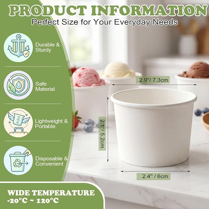 Honeydak 600 Pack 150 ml/ 5 oz Ice Cream Cups for Party Small Ice Cream Cups Disposable Treat Paper Dessert Snacks Sundae Container Wedding Birthday Party Supplies - Image 3