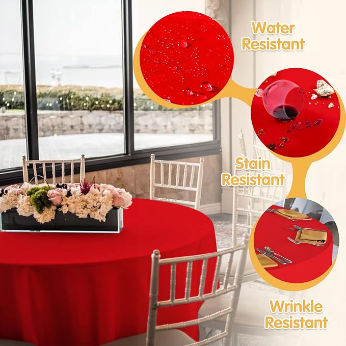 BRILLMAX 4 Pack Red Round Tablecloths 108 Inch for 48" Tables | 150 GSM Polyester Fabric, Floor Length Drop, Water, Stain & Wrinkle Resistant Cloth Cover for Wedding Reception Banquet Party - Image 3