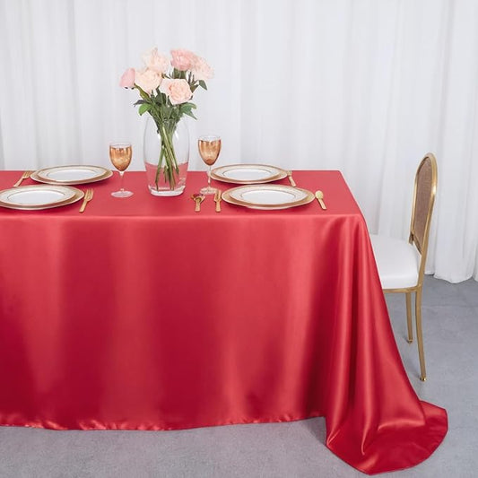 ShinyBeauty Red Tablecloth Rectangle 60X102 Inch 2 Packs Satin Tablecloths Silky Table Cloth Polyester Red Table-Cloths for Parties,Wedding,Dining,Christmas Tables Decor