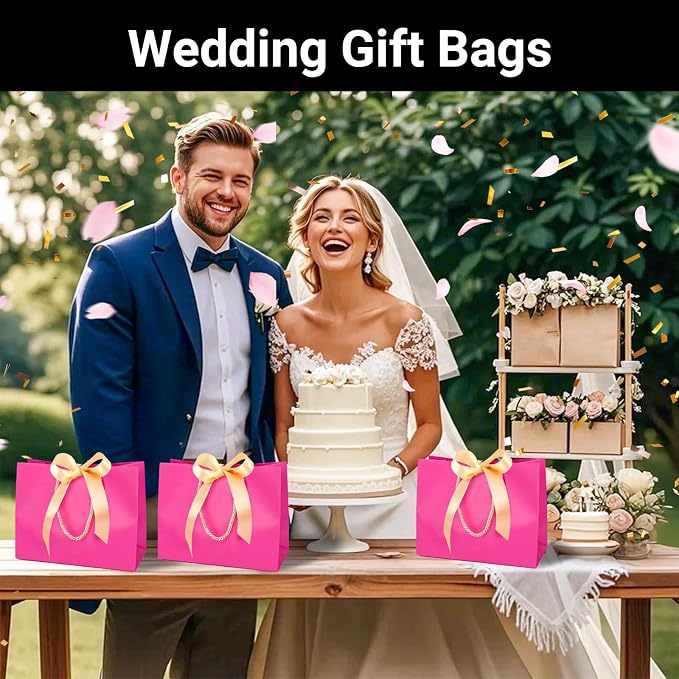 EUSOAR Gift Bags with Hanles, 25pcs 10.6"x3.1"x8.3" Hot Pink Shopping Paper Bags, Party Favor Kraft Paper Bags Thank You Gift Treat Bags Bulk for for Shopping Wedding Birthday Guests Bridal - Image 7