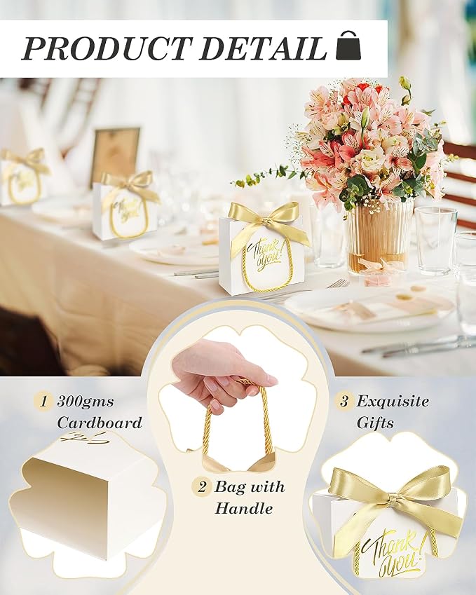 EQOREIIN 100 Pack Small Thank You Gift Bags with Handles & Ribbon, White | 5.5 x 2.4 x 4.7 Inches Mini Gift Bags for Girls Kids Birthday Mother's Day Wedding Christmas Goodie Candy Party Favors - Image 3