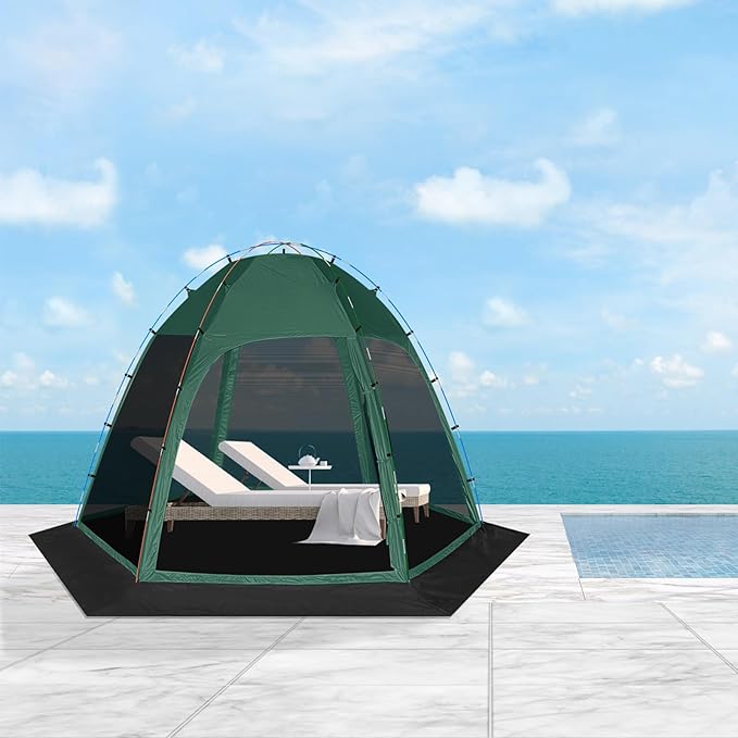 Screen Tent with Removable Floor, Siebwin 11.8FT x11.8FT Six-Sided Gazebos with Mosquito Netting Sunproof Outdoor Canopy Tent for 6-8 People Family Backyard Party Outside Activities, Green