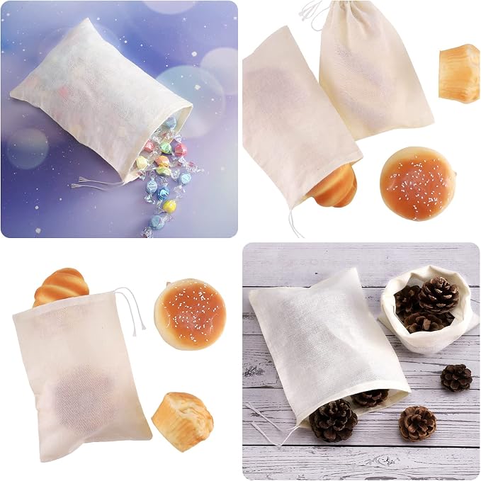 Tatuo 200 Pack Muslin Bags Burlap Drawstring, 6 x 8 Inch | Cotton Linen Fabric Reusable, Tea Sachets Gift Packaging, Canvas Pouch for Jewelry Trinkets,Multipurpose Linen Pouch - Image 4