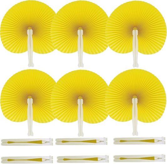 20 Pieces Yellow Round Paper Fans | Foldable Handheld Fans for Women,Folding Hand Fans for Wedding,Bridal Guest,Church,Party Favors,Dancing,Birthday,DIY by Bestage