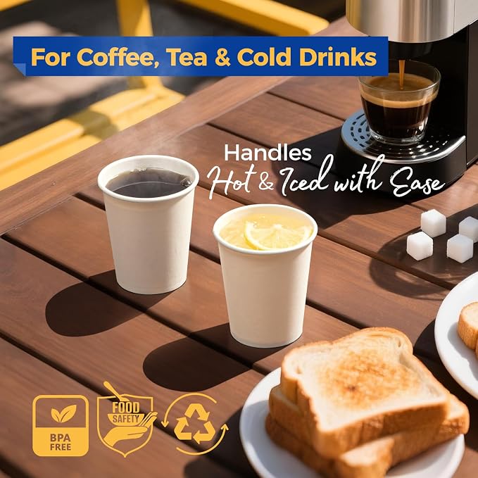 Fit Meal Prep 1000 Pack 8 oz Disposable Paper Coffee Cups, Premium White Hot Cups for Hot/Cold Beverage, Durable Thickened Paper Cup Bulk for Party, Office, Bussines, Home, Bistros, Events - Image 4
