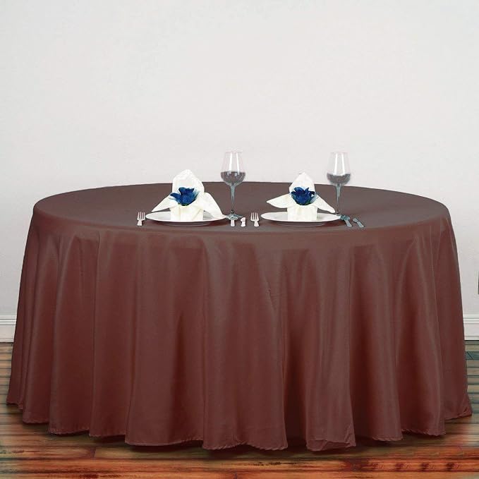 6 pcs 132 inch Chocolate Brown Round Polyester Tablecloths Fabric Table Cover Linens | 132" Washable Fabric Table Cloth Covers for Party Wedding Reception Buffet Events Catering Dining Kitchen Dining - Image 7