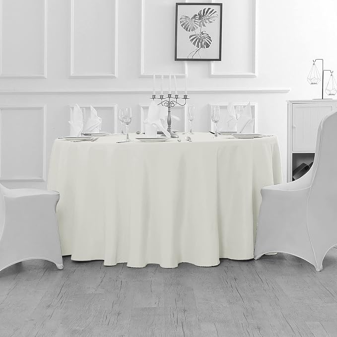Fokitut 12 Pack Waterproof Round Tablecloth, 120 Inch, Stain Resistant and Wrinkle Polyester Table Cloth, Fabric Table Cover for Kitchen Dining, Wedding, Party, Holiday Dinner-Ivory - Image 5
