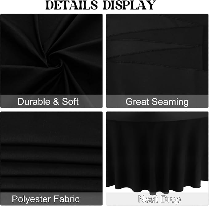 4 Pack Round Tablecloth 70 Inch Black Polyester Washable Decorative Fabric Table Covers for Wedding Dining Table Buffet Parties Banquet Decor - Image 4