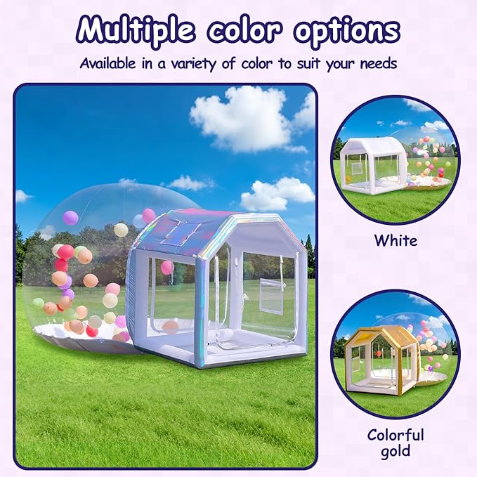 10FT Clear PVC Inflatable Bubble House Dome Tent with Tunnel - Bubble House Dome Inflatable, Ideal for Fun Events and Parties, Durable Inflatable Bubble House, Easy Setup (Silvery, 10FT)