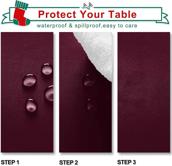 Hiasan 2 Pieces Burgundy Tablecloth for Rectangle Tables, 54 x 80 Inch | Waterproof, Spillproof, Washable Fabric Table Cloth for Dining Room/Kitchen/Banquet/Birthday/Party/Christmas/Outdoor - Image 3