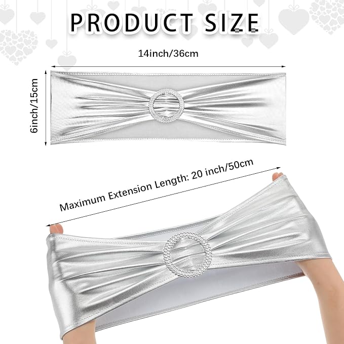 CHENGU 150 Pcs Silver Chair Sashes with Buckle, Stretch Bands - Image 2