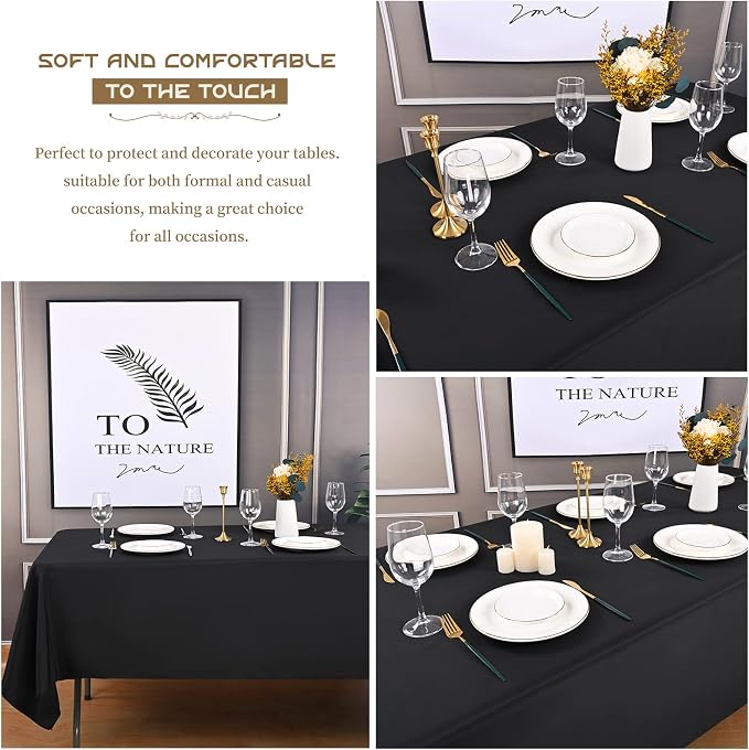 Showgeous 12 Pack Black Polyester 60x102 Inch Tablecloths | Soft polyester, wrinkle resistant, fade resistant, smooth finish, fine stitching, folded hems, reusable, machine washable - Image 5