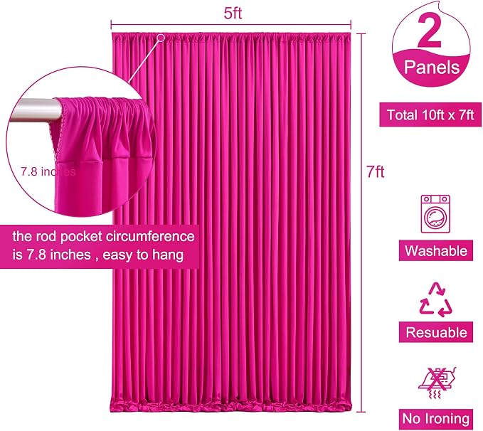 10ft x 7ft Hot Pink Backdrop Curtain for Parties Fuchsia Wrinkle Free Backdrop Drapes Panels for Baby Shower Birthday Photo Photography Polyester Fabric Background Decoration - Image 5